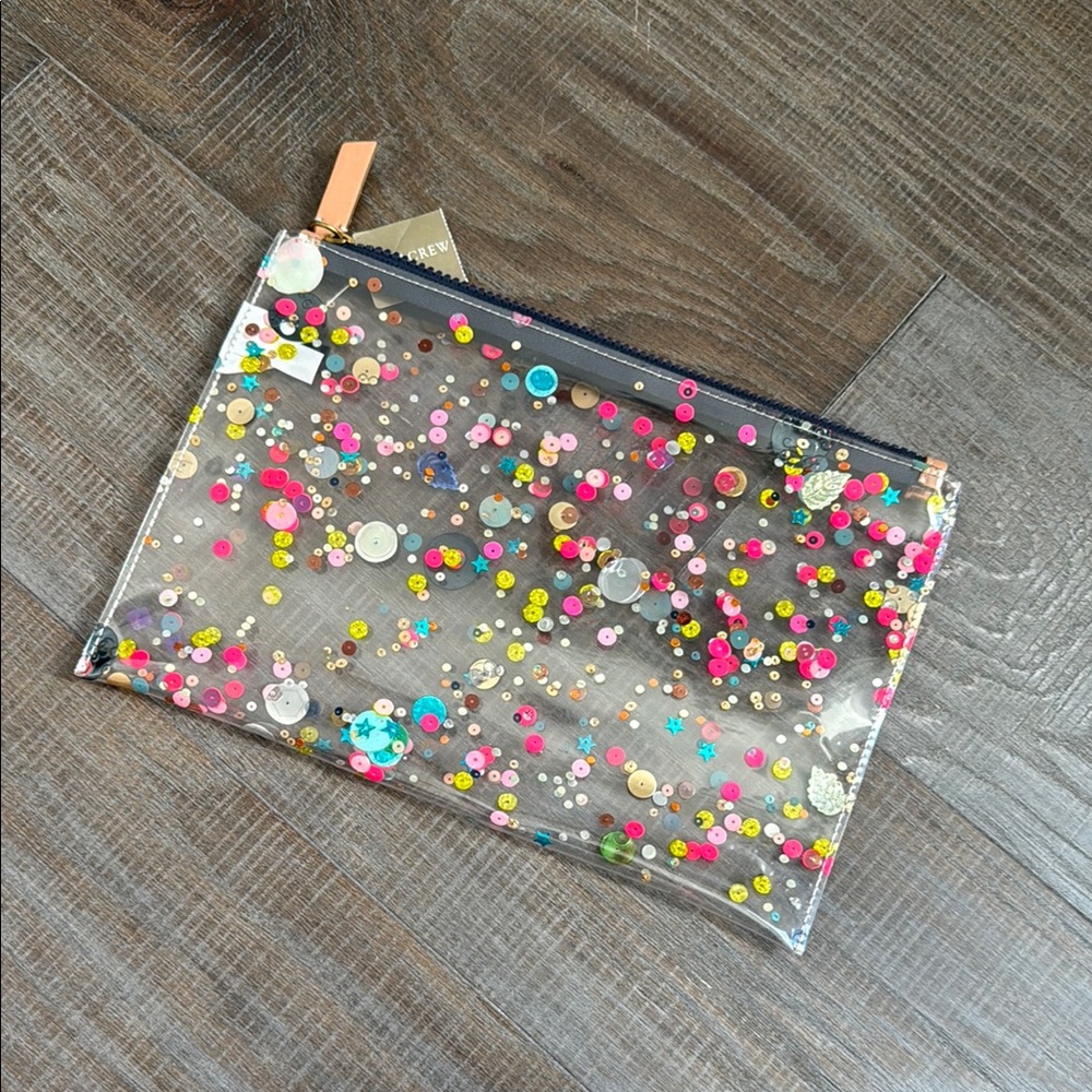 JCREW Large Clear Sequin Pouch (11in x 7.5in)